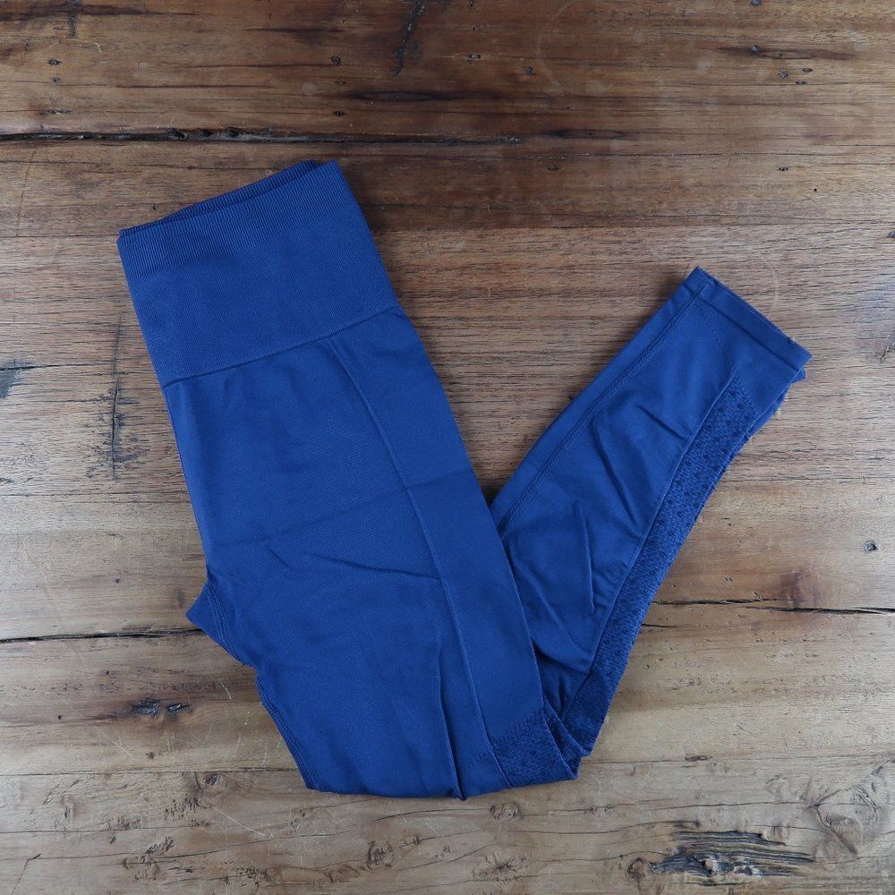 FABLETICS NAVY BLUE LASER CUT OUT MID RISE LEGGINGS SIZE XS